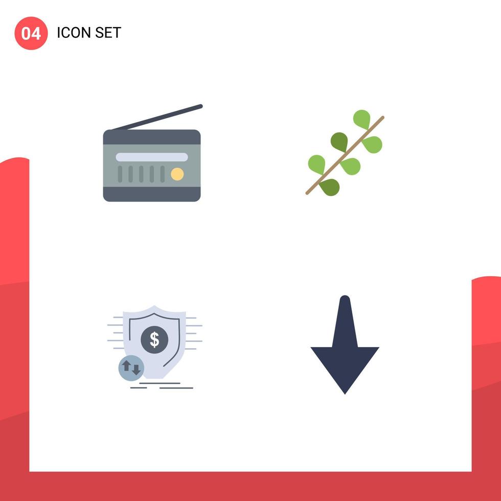 conjunto moderno de 4 iconos planos pictograma de transmisión de audio finanzas receptor de radio dinero de pascua elementos de diseño vectorial editables vector