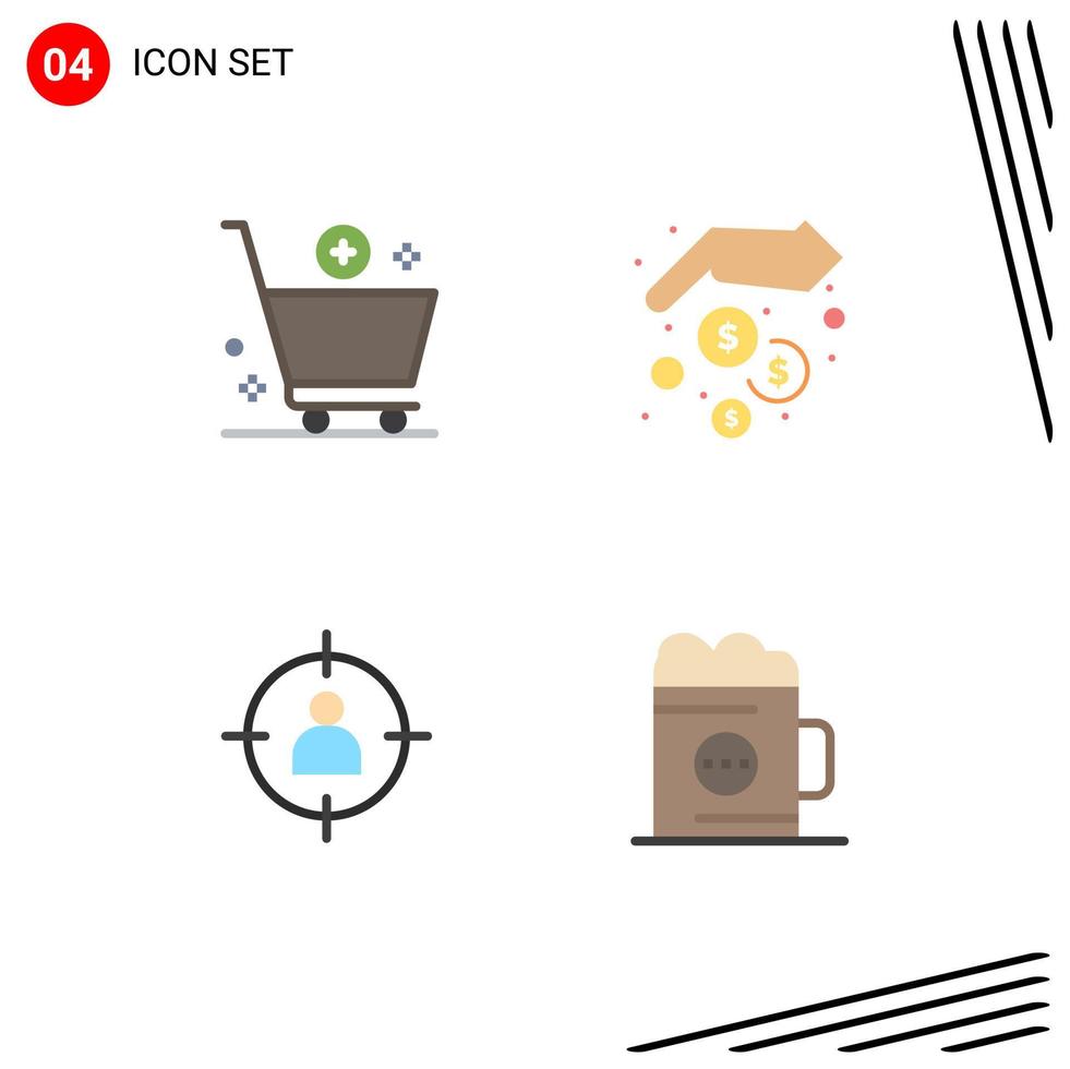 Pack of 4 Modern Flat Icons Signs and Symbols for Web Print Media such as add human commerce hands target Editable Vector Design Elements