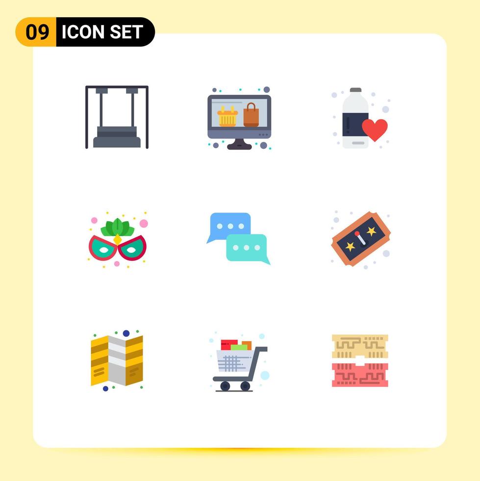 Set of 9 Modern UI Icons Symbols Signs for bubble costume online shopping carnival mask water Editable Vector Design Elements