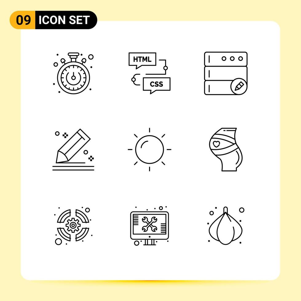 9 Creative Icons Modern Signs and Symbols of summer stationery database sketch draw Editable Vector Design Elements