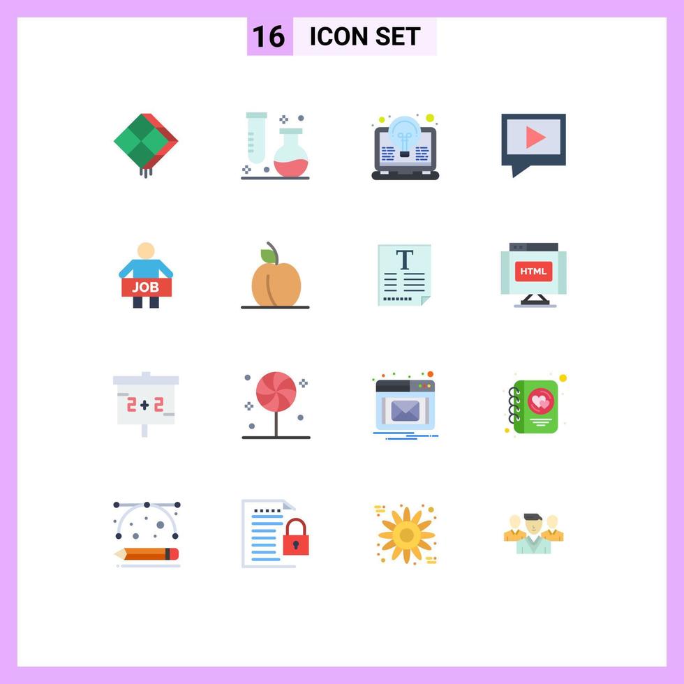 Pictogram Set of 16 Simple Flat Colors of mail video science light idea Editable Pack of Creative Vector Design Elements