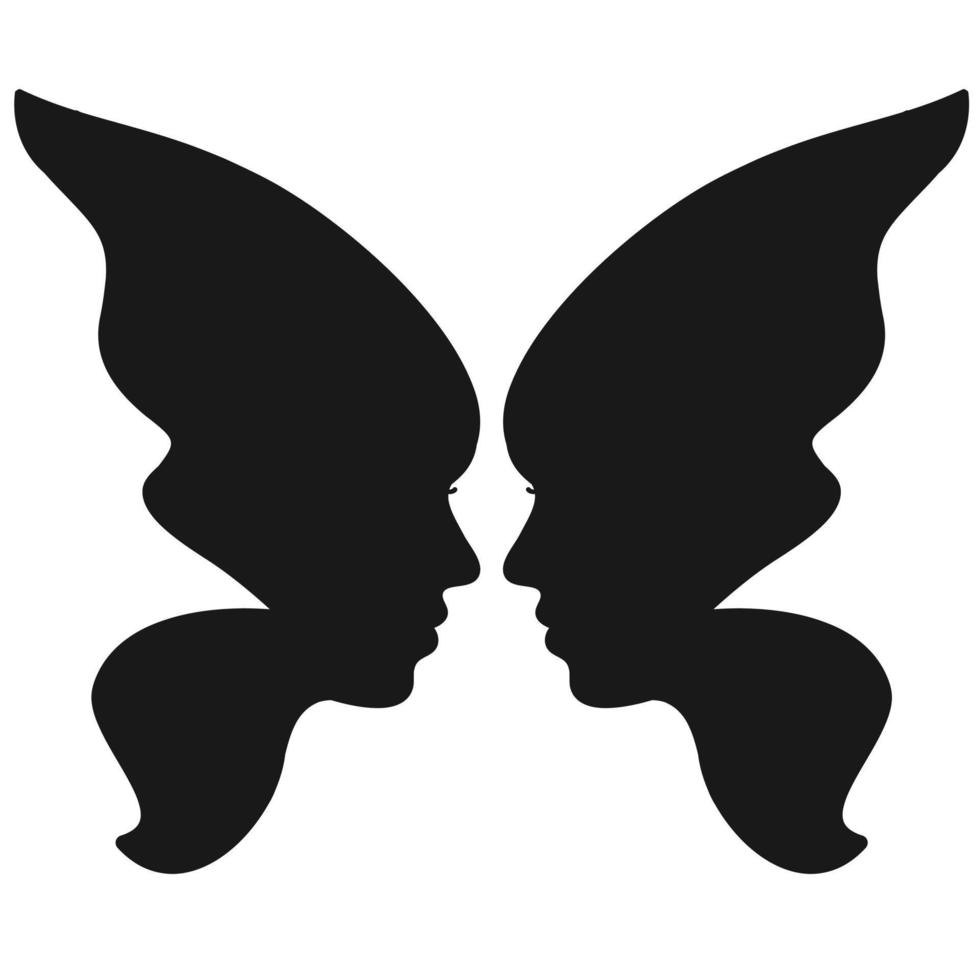 Two butterfly wings with female faces. Vector illustration