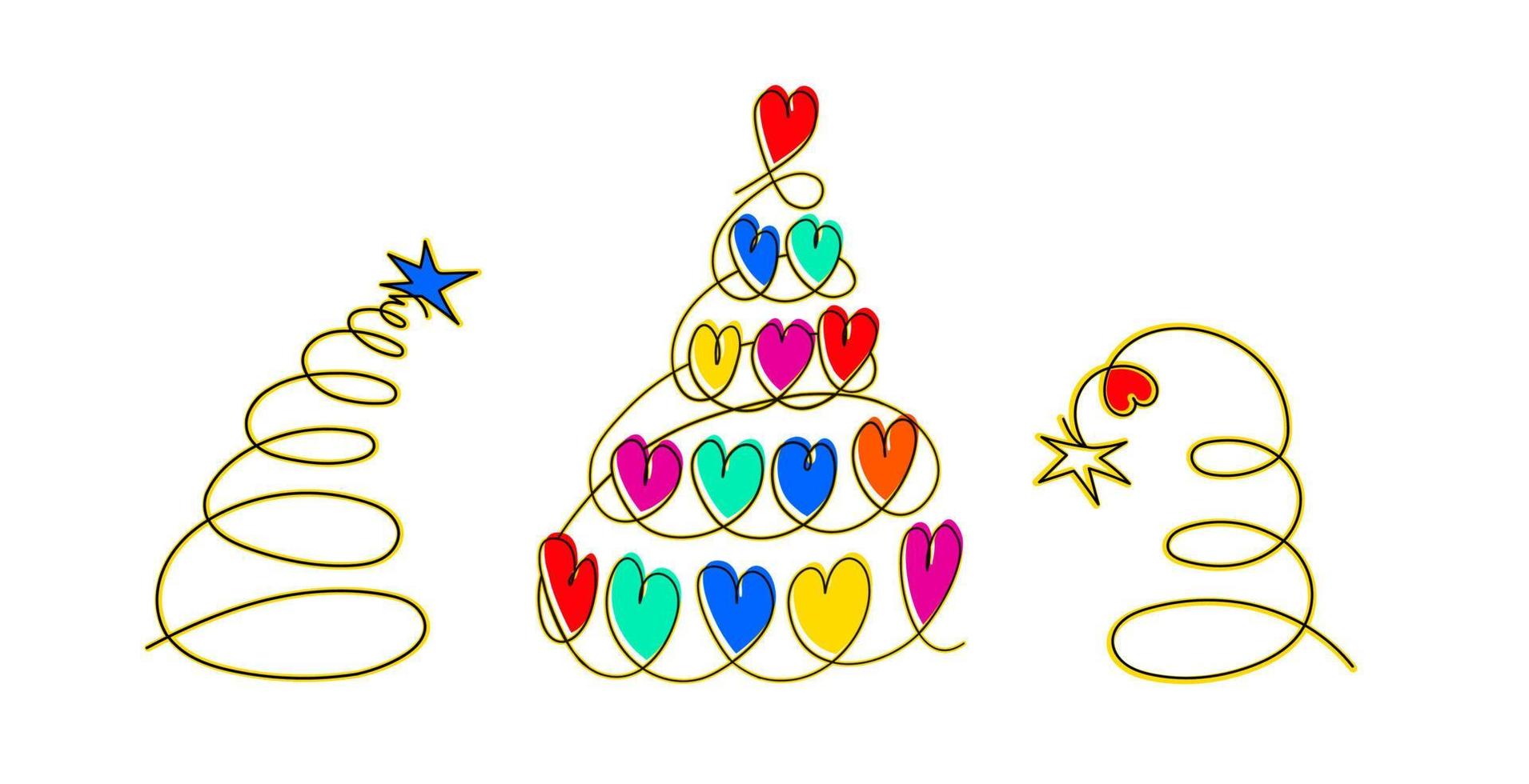 Set of original Christmas trees in a linear style vector