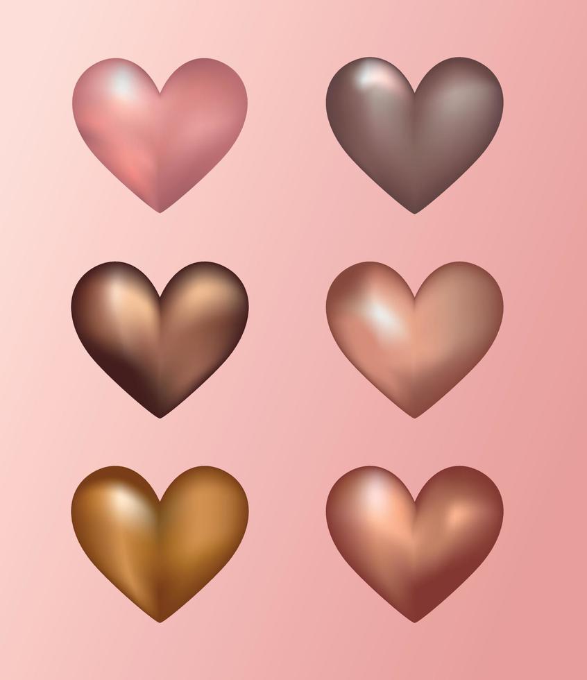 Vector set of hearts. Hearts with metallic gradient to design banners or posters for valentine's day.