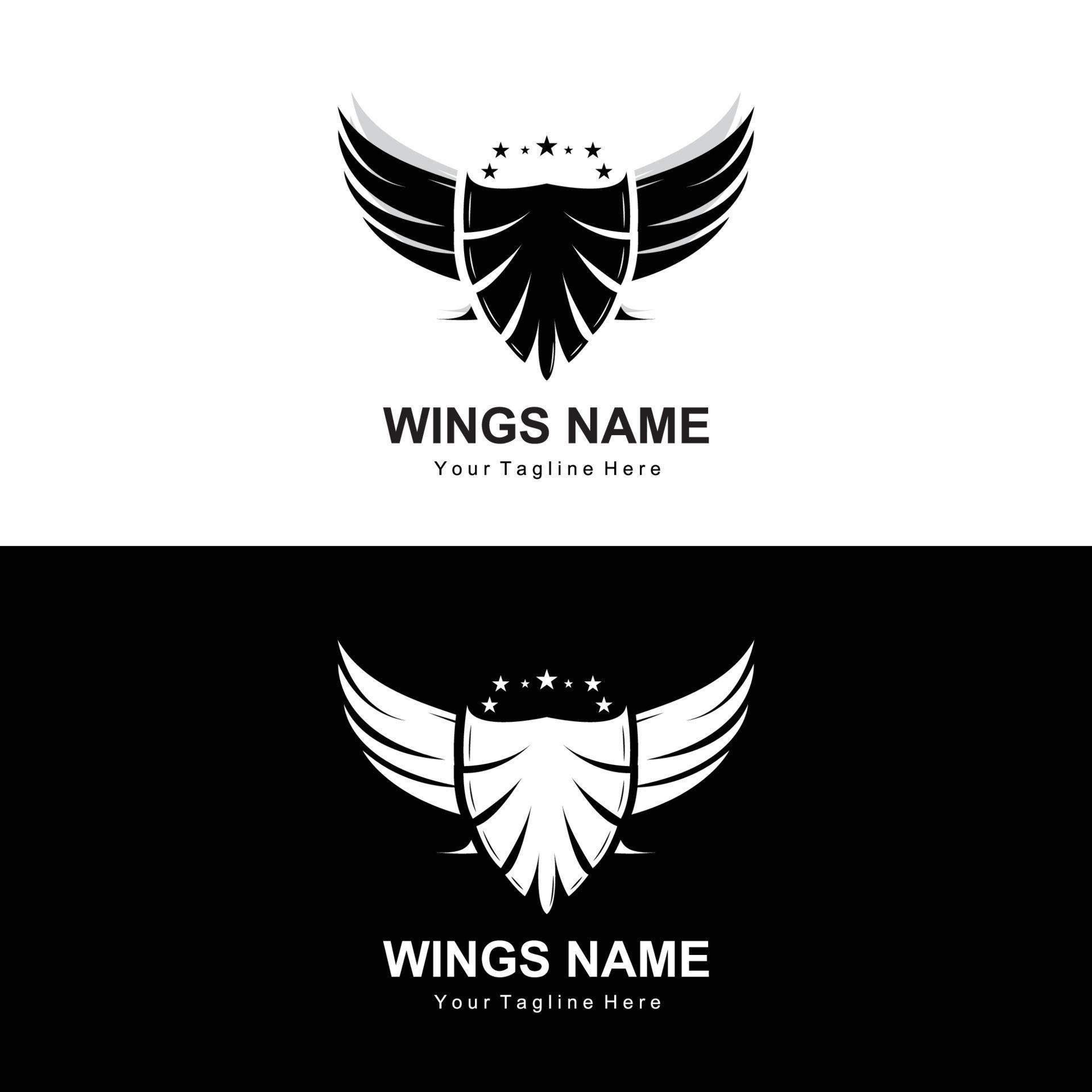 Wings Logo Design, Shield Wings Vector, Bird Feather Illustration