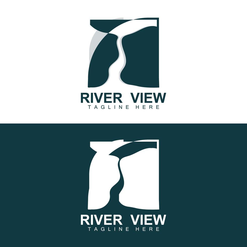 River Logo Design, River Creek Vector, Riverside Illustration With A Combination Of Mountains And Nature, Product Brand vector