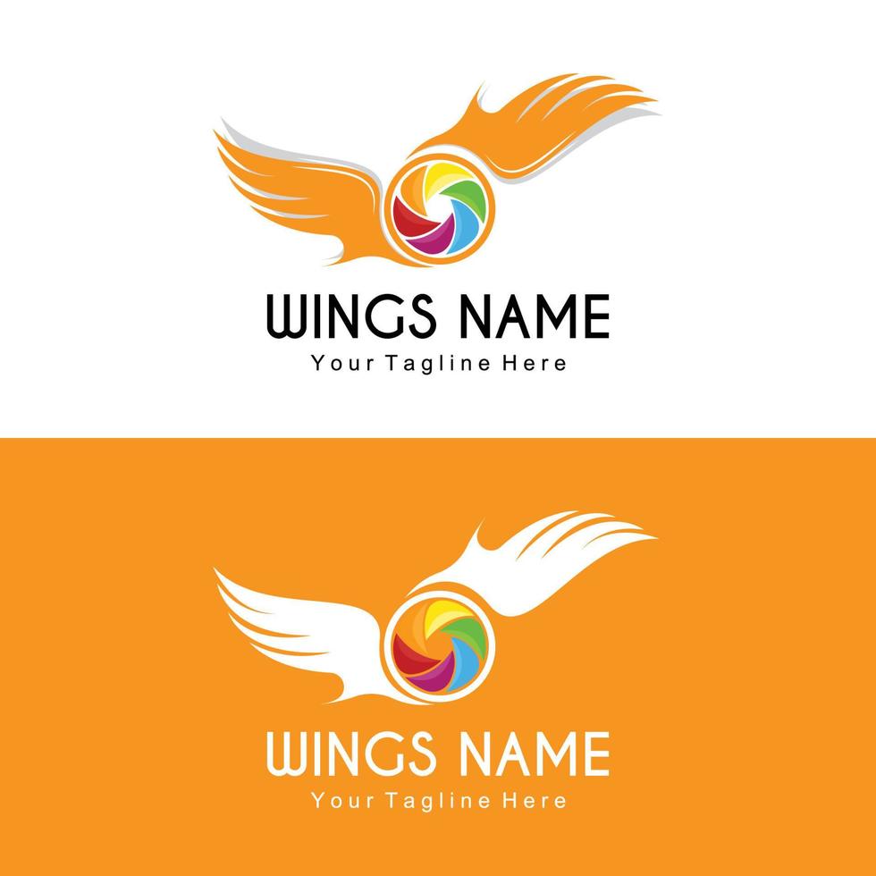 Wings Logo Design, Shield Wings Vector, Bird Feather Illustration vector