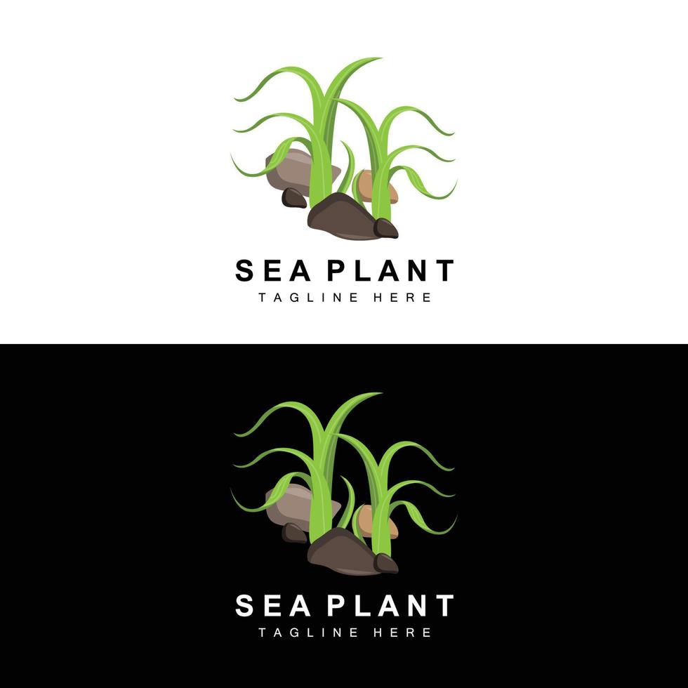 logotipo de algas marinas, diseño de vectores de plantas marinas, comestibles y protección de la naturaleza