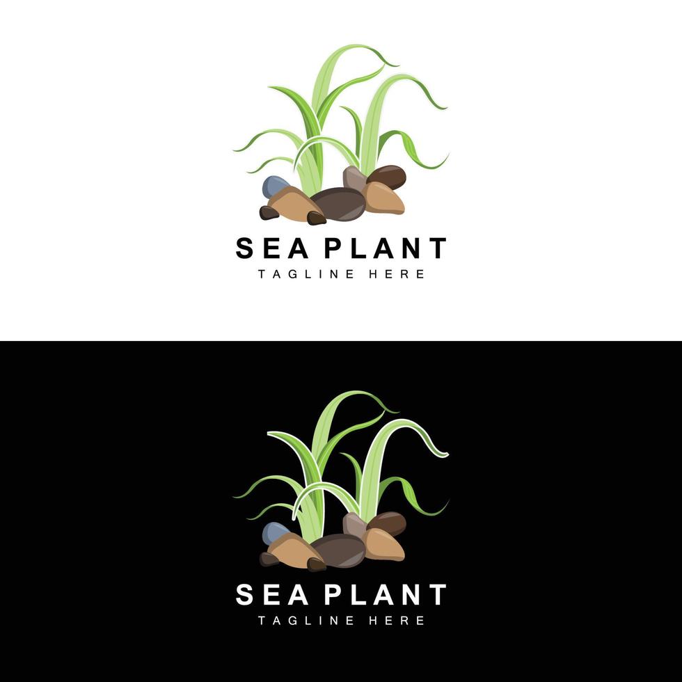 logotipo de algas marinas, diseño de vectores de plantas marinas, comestibles y protección de la naturaleza