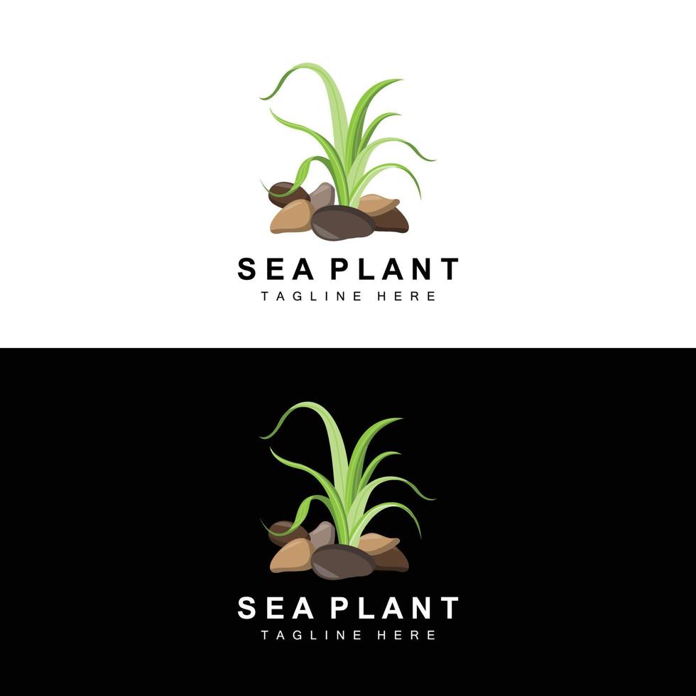 logotipo de algas marinas, diseño de vectores de plantas marinas, comestibles y protección de la naturaleza