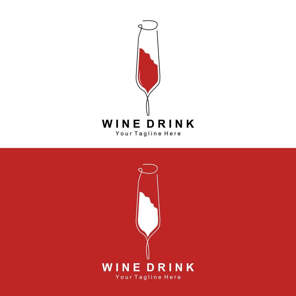 diseño de logotipo de vino de bebida, ilustración de vidrio, botella de bebida de alcohol, vector de producto de la empresa