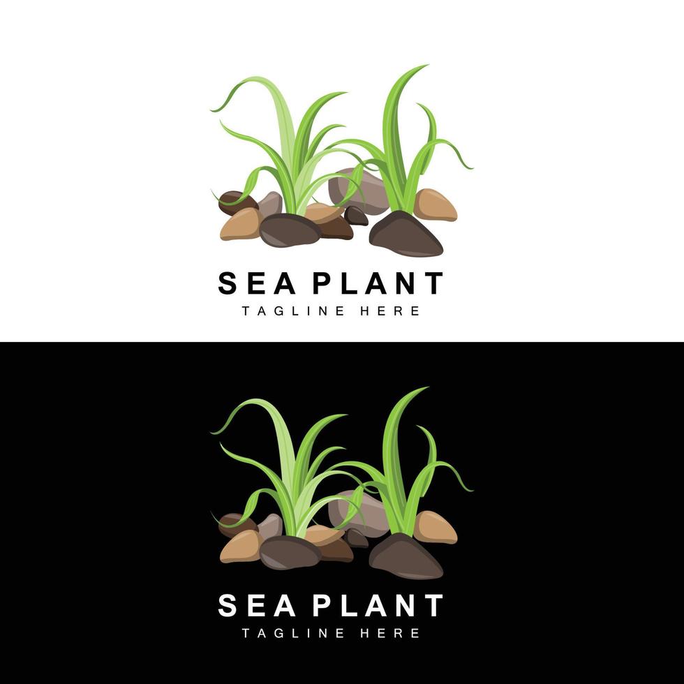 logotipo de algas marinas, diseño de vectores de plantas marinas, comestibles y protección de la naturaleza