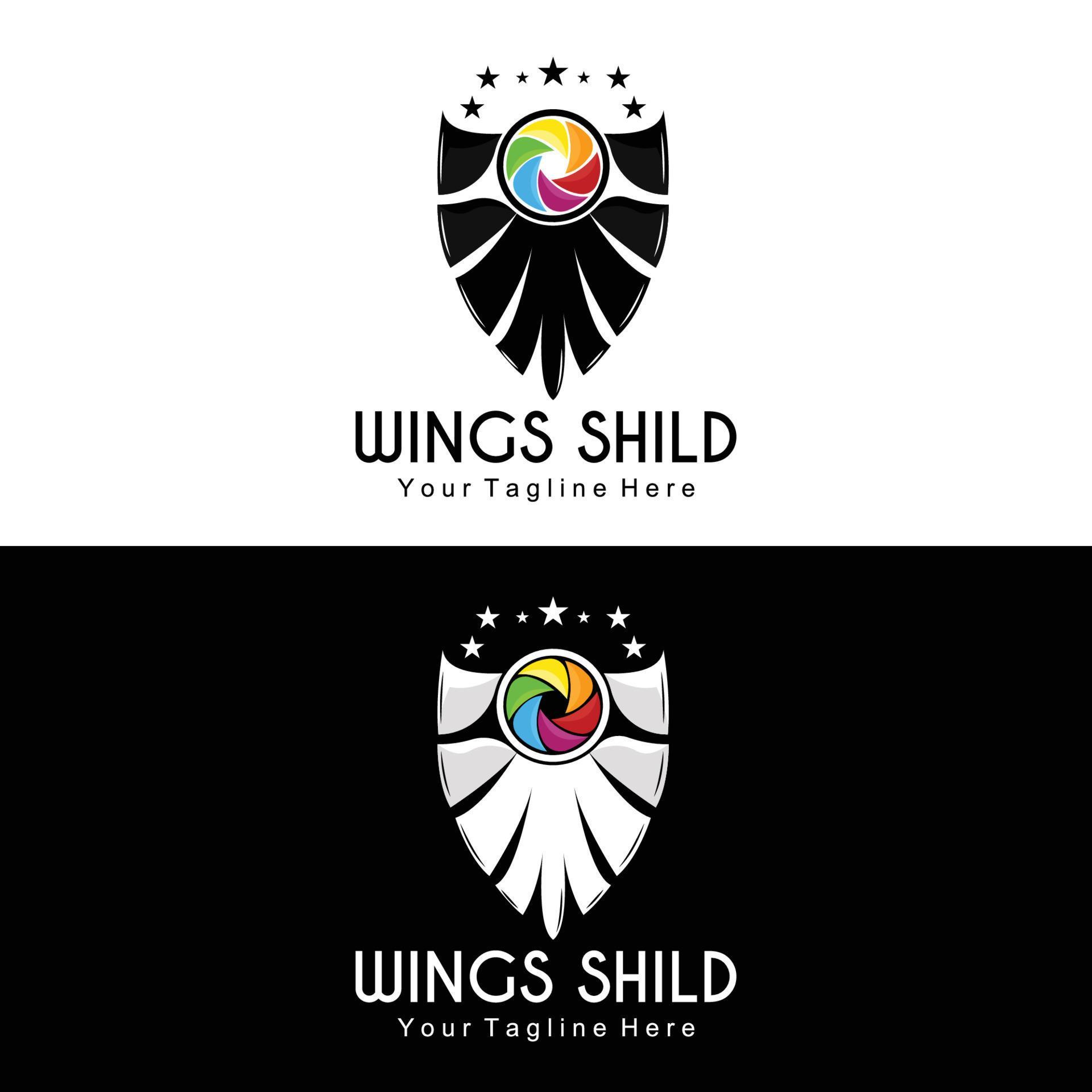 Wings Logo Design, Shield Wings Vector, Bird Feather Illustration