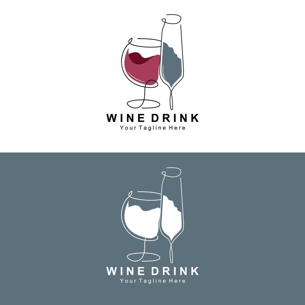 Beverage Wine Logo Design, Glass Illustration, Alcohol Drink Bottle, Company Product Vector