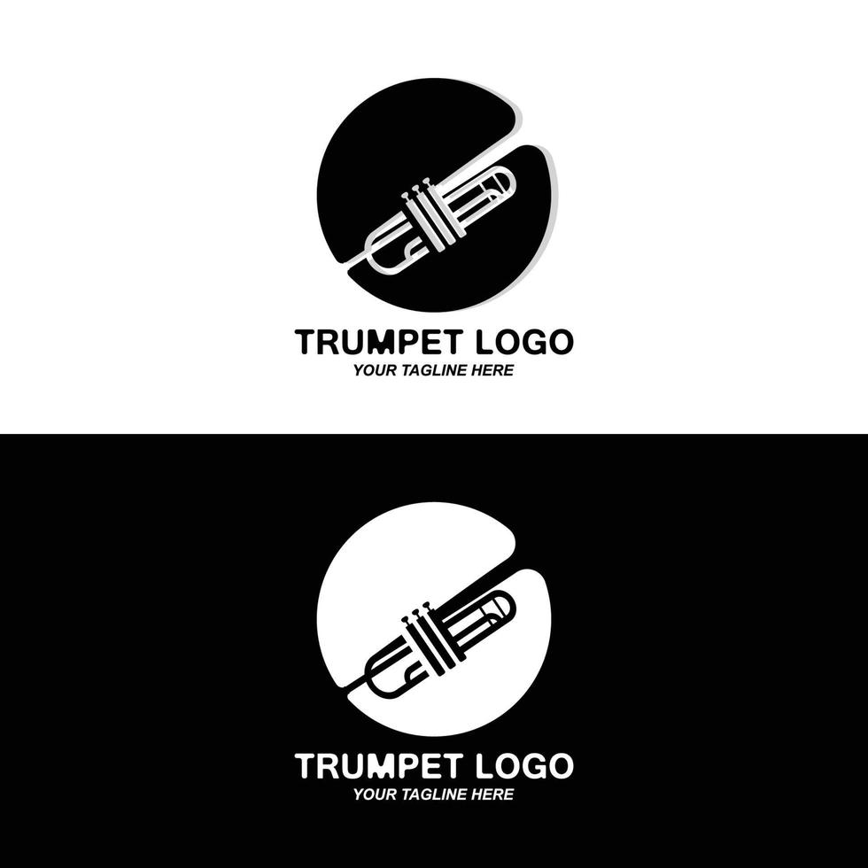 diseño de logotipo de trompeta, generar melodía, ilustración de boceto de vector de instrumento musical