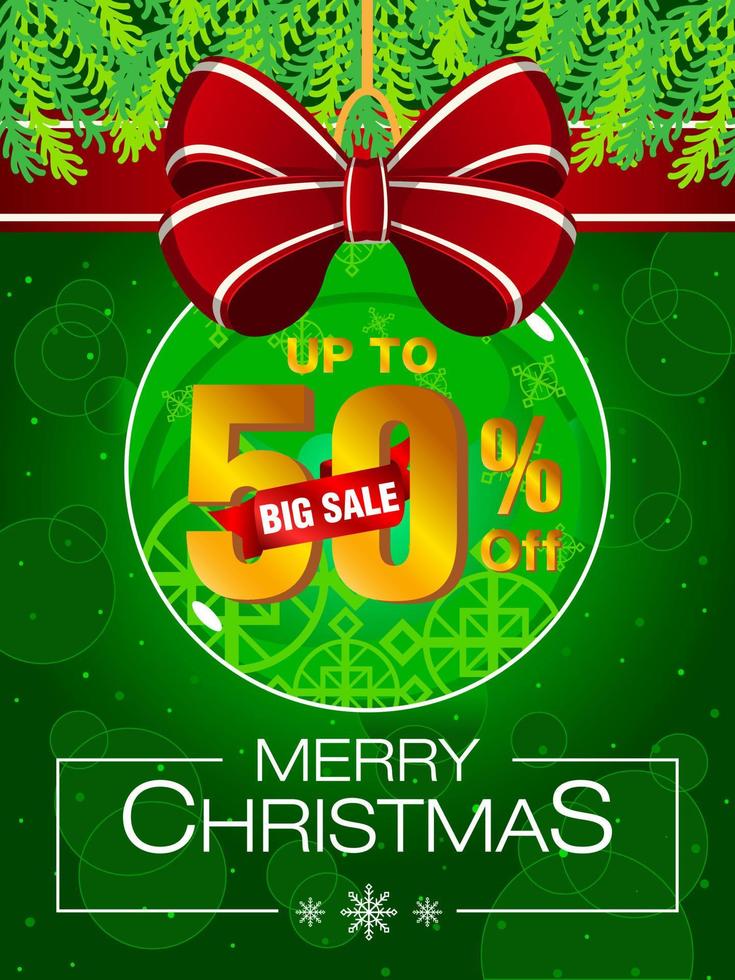 merry christmas ball assortment discount percentage tag sale promotion gold number vector template green background