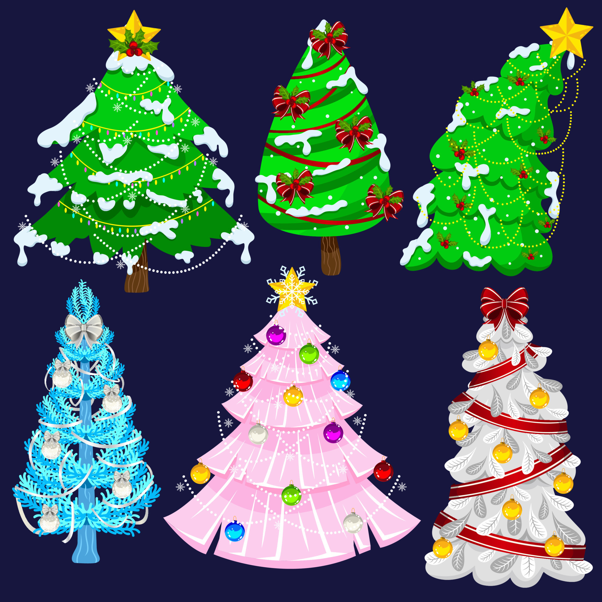 christmas tree vector set with snow artificial christmas tree spruce