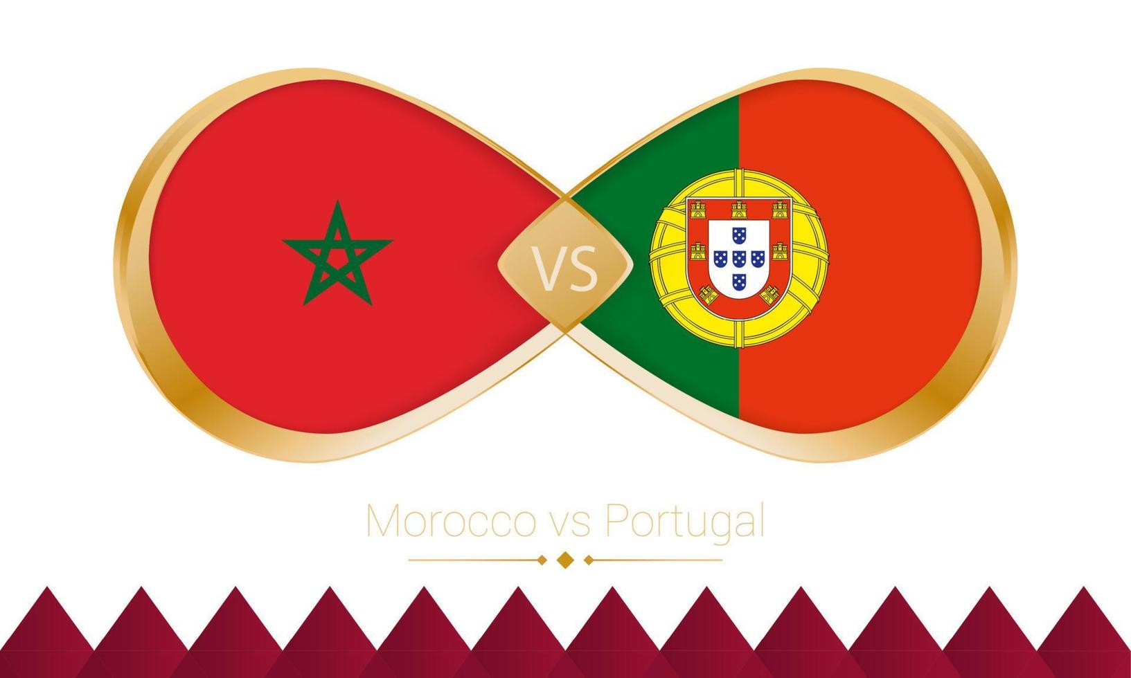 marruecos contra portugal icono de oro para el partido de fútbol 2022, cuartos de final. vector