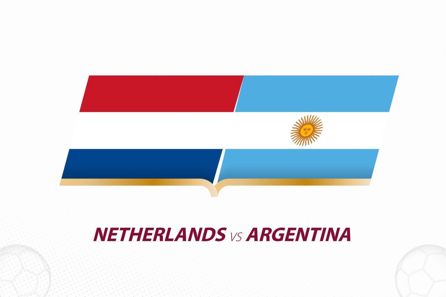 holanda vs argentina en competencia de futbol, cuartos de final. versus icono en el fondo del fútbol. vector