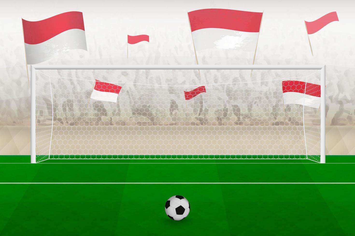 hinchas del equipo de fútbol de mónaco con banderas de mónaco animando en el estadio, concepto de tiro penal en un partido de fútbol. vector