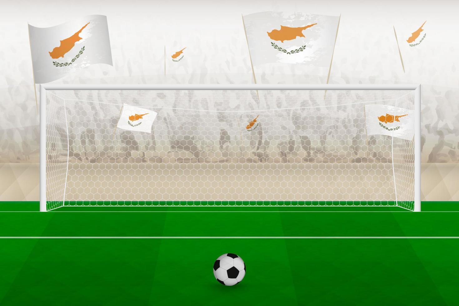 hinchas del equipo de fútbol de chipre con banderas de chipre animando en el estadio, concepto de tiro penal en un partido de fútbol. vector