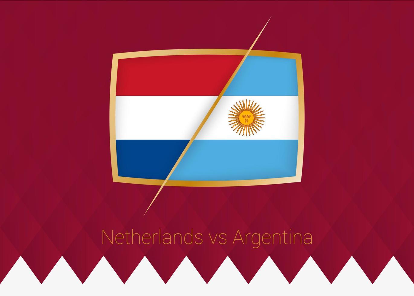 Netherlands vs Argentina, Quarter finals icon of football competition on burgundy background. vector