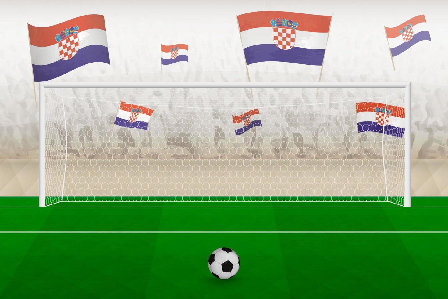 Croatia football team fans with flags of Croatia cheering on stadium, penalty kick concept in a soccer match. vector