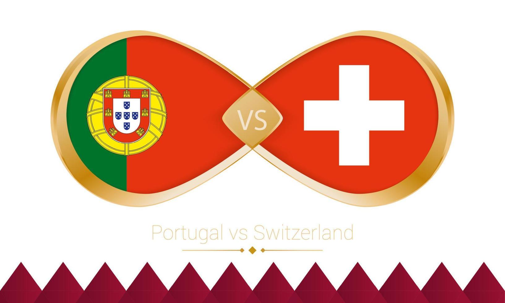 portugal contra suiza icono dorado para el partido de fútbol 2022, octavos de final. vector