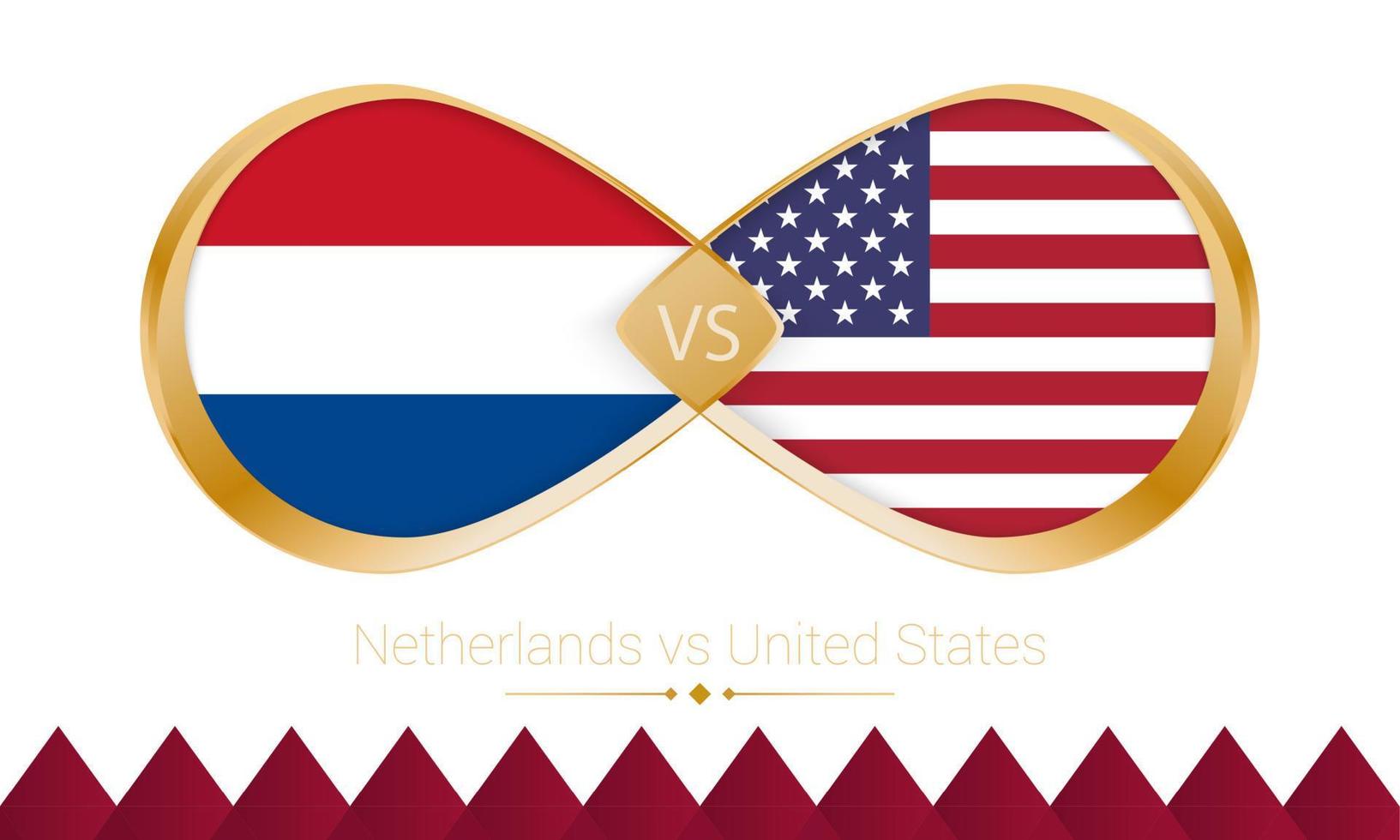 Holanda contra Estados Unidos icono de oro para el partido de fútbol 2022, octavos de final. vector