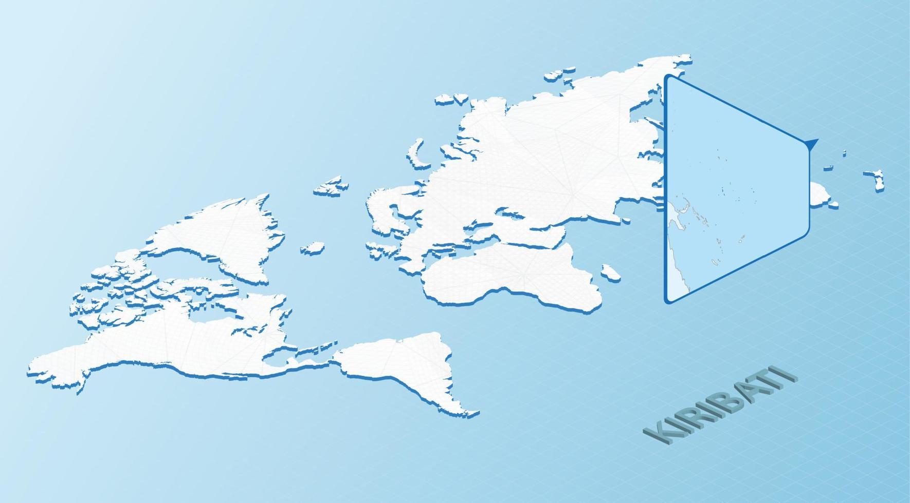 mapa mundial en estilo isométrico con mapa detallado de kiribati. mapa de kiribati azul claro con mapa del mundo abstracto. vector