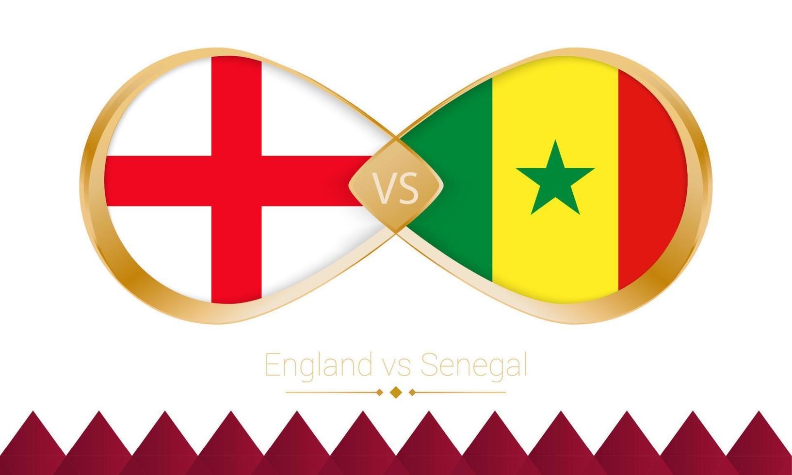 inglaterra contra senegal icono de oro para el partido de fútbol 2022, octavos de final. vector