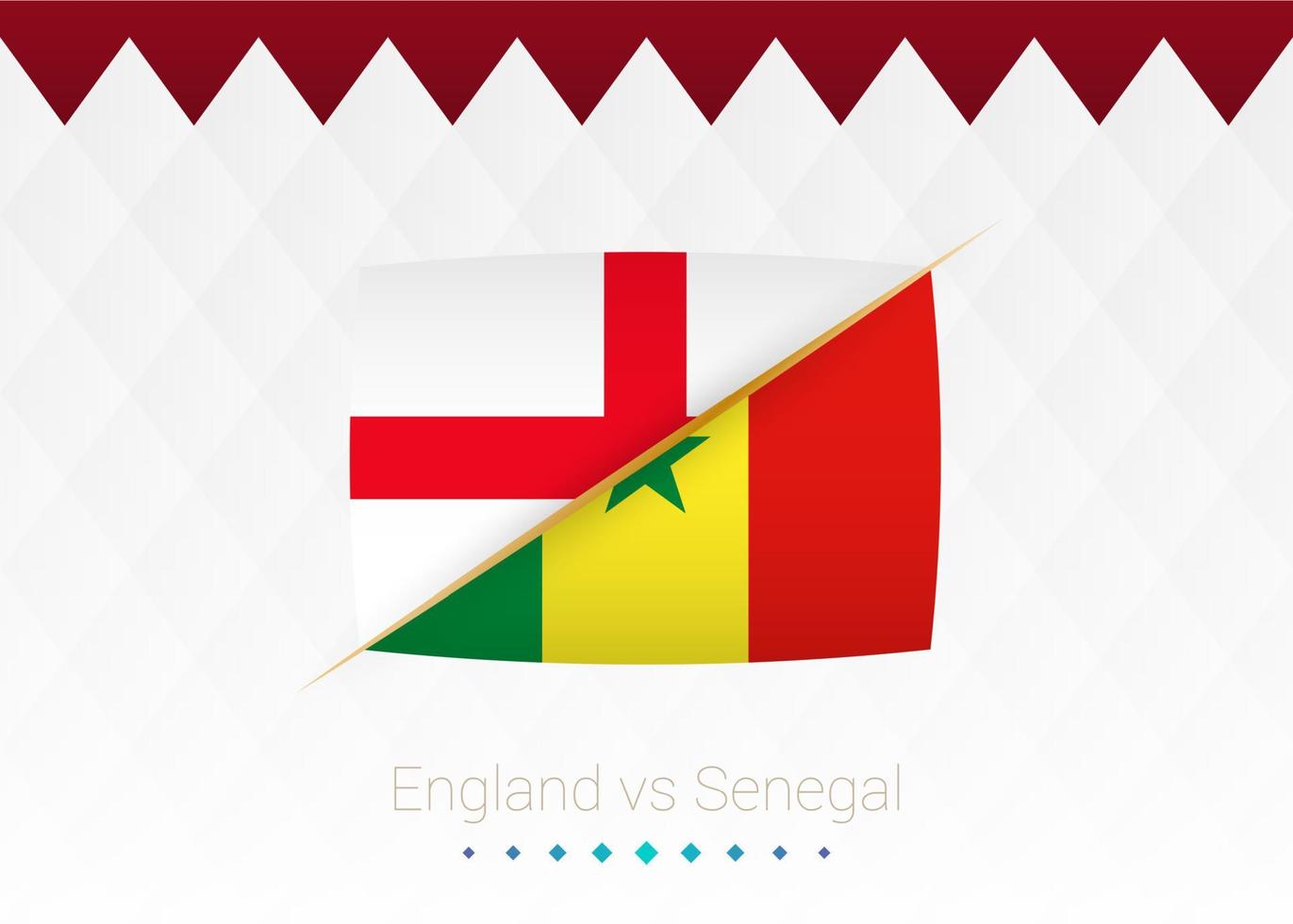 National football team England vs Senegal, Round of 16. Soccer 2022 match versus icon. vector