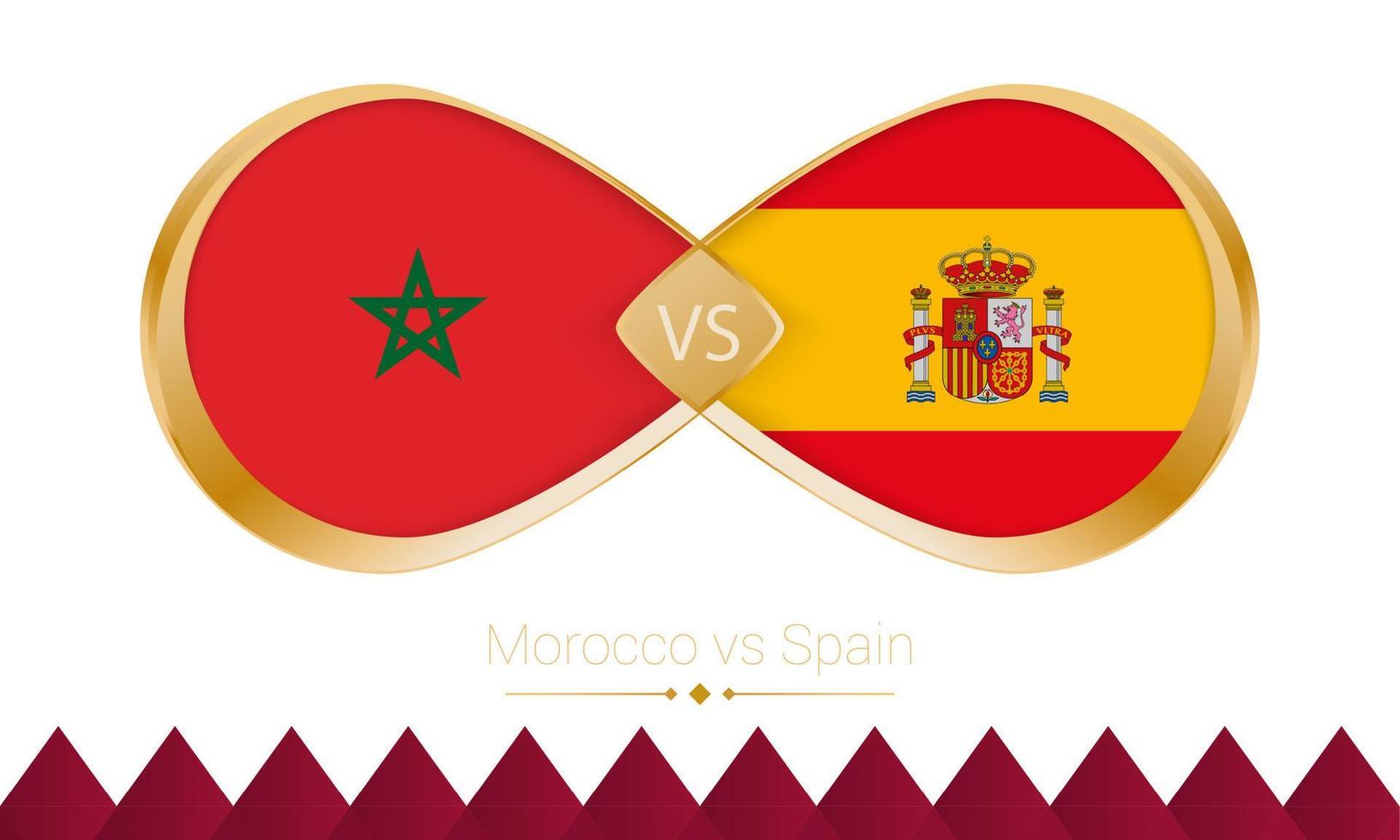 Morocco versus Spain golden icon for Football 2022 match, Round of 16. vector