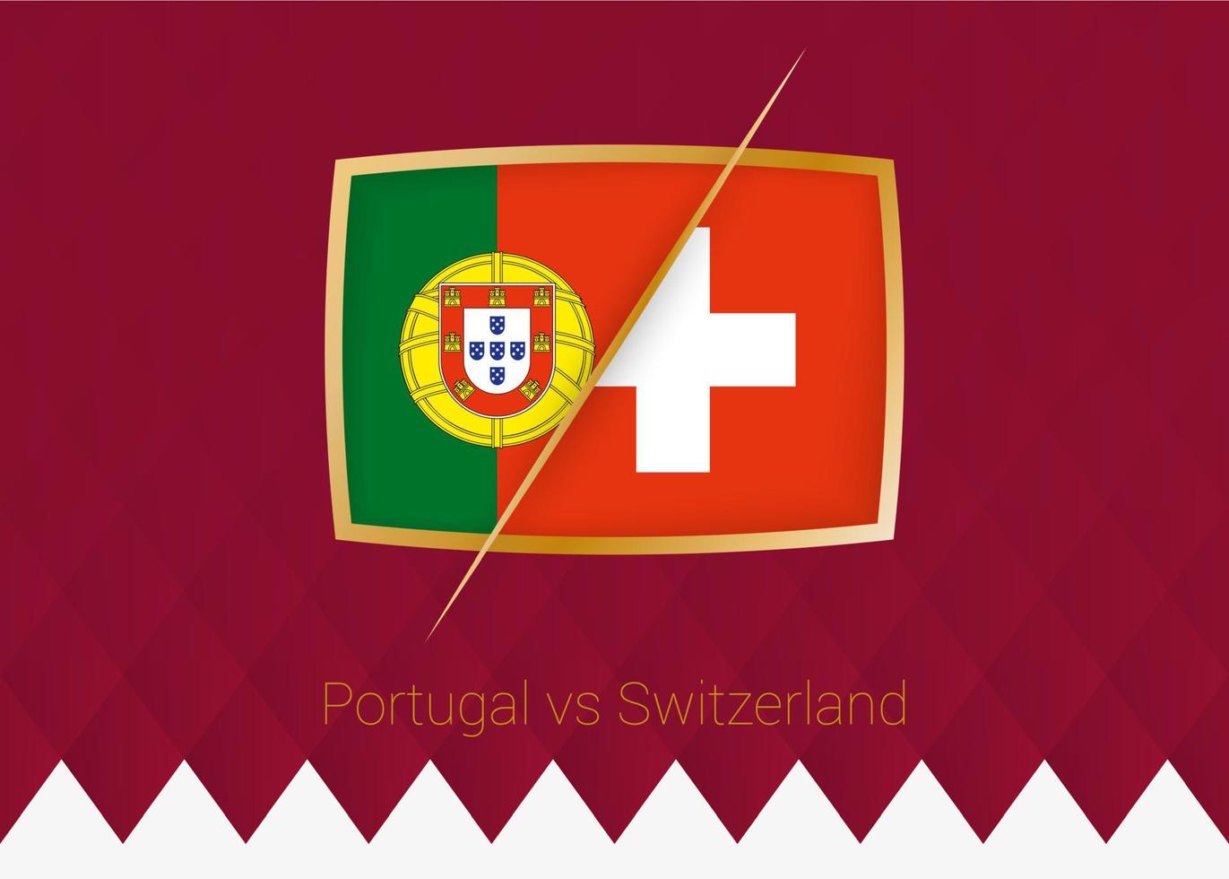 portugal vs suiza, ronda de 16 ícono de la competencia de fútbol en el fondo burdeos. vector