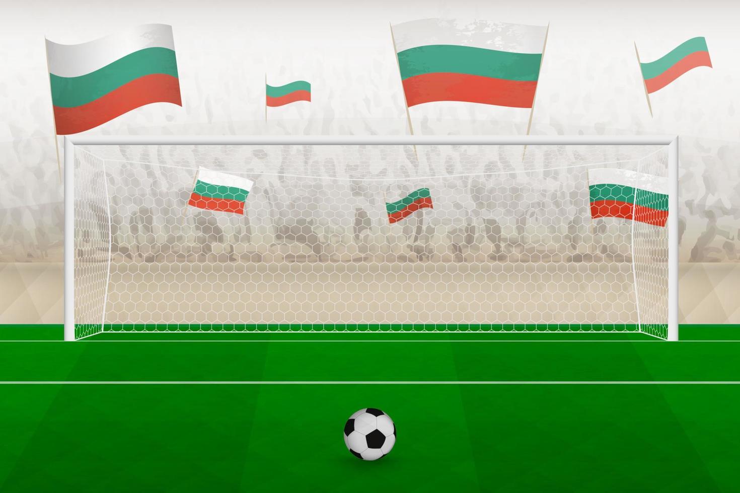 Bulgaria football team fans with flags of Bulgaria cheering on stadium, penalty kick concept in a soccer match. vector