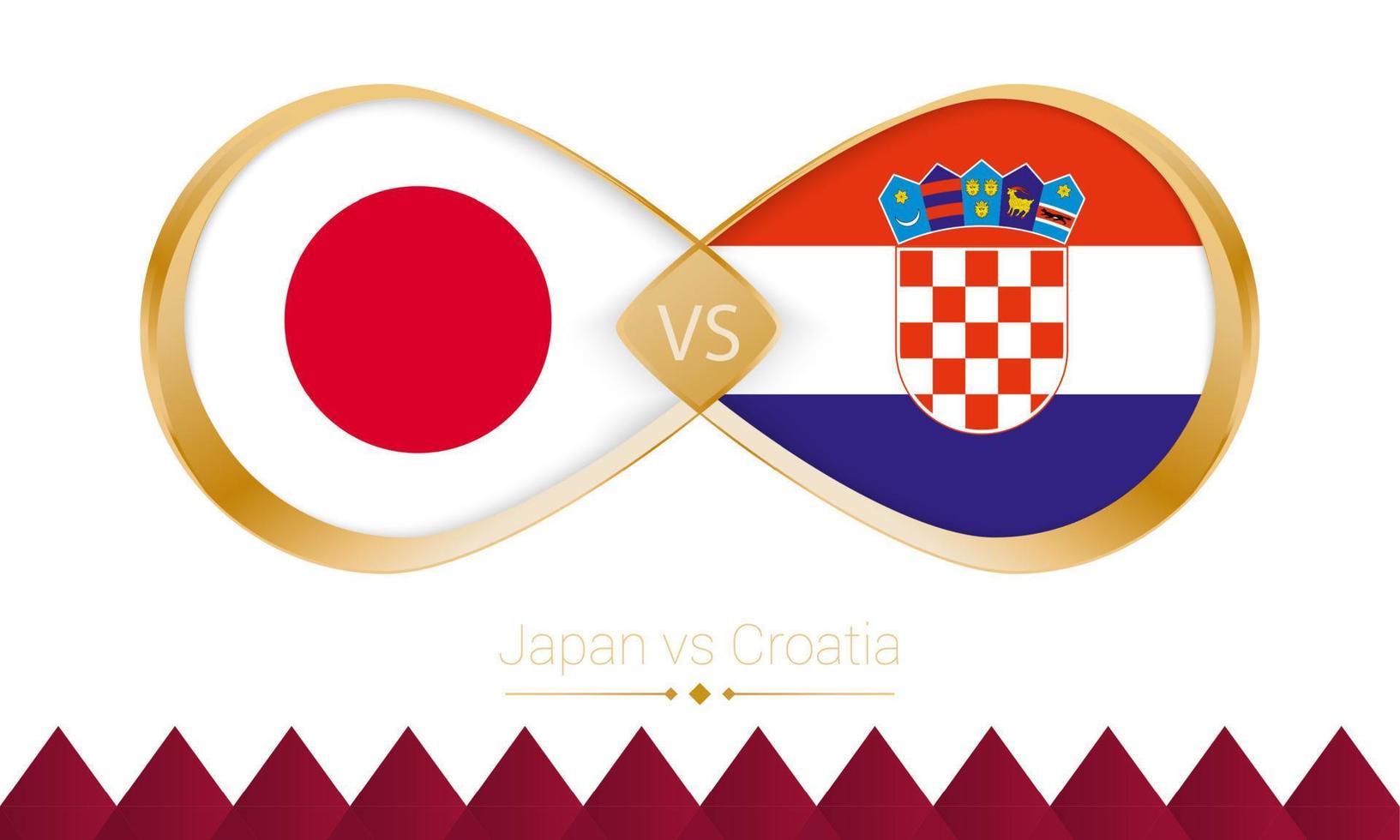 Japan versus Croatia golden icon for Football 2022 match, Round of 16. vector