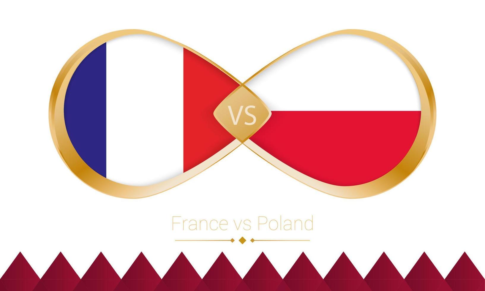 France versus Poland golden icon for Football 2022 match, Round of 16. vector