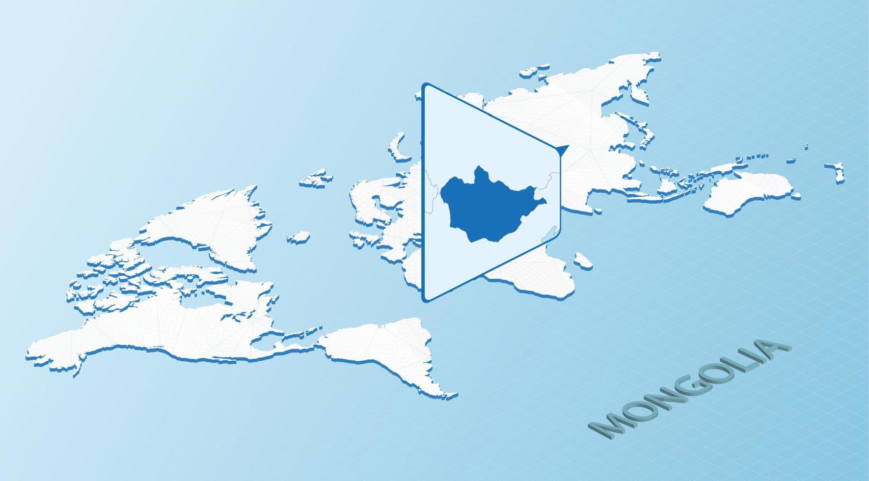 World Map In Isometric Style With Detailed Map Of Mongolia Light Blue World Map In Isometric Style With Detailed Map Of Mongolia Light Blue Mongolia Map With Abstract World Map Vector 