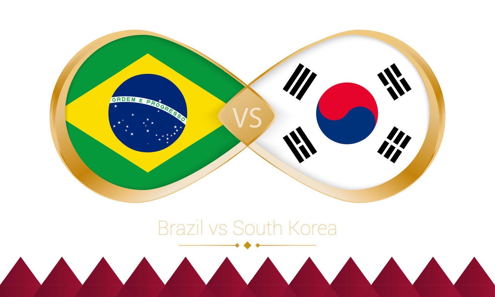 brasil contra corea del sur icono de oro para el partido de fútbol 2022, octavos de final. vector