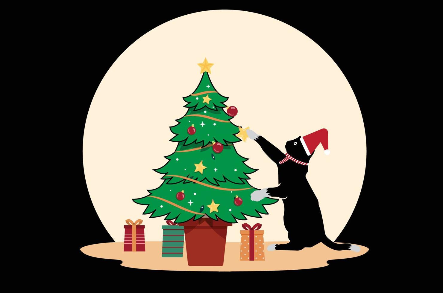 Christmas with a cat vector