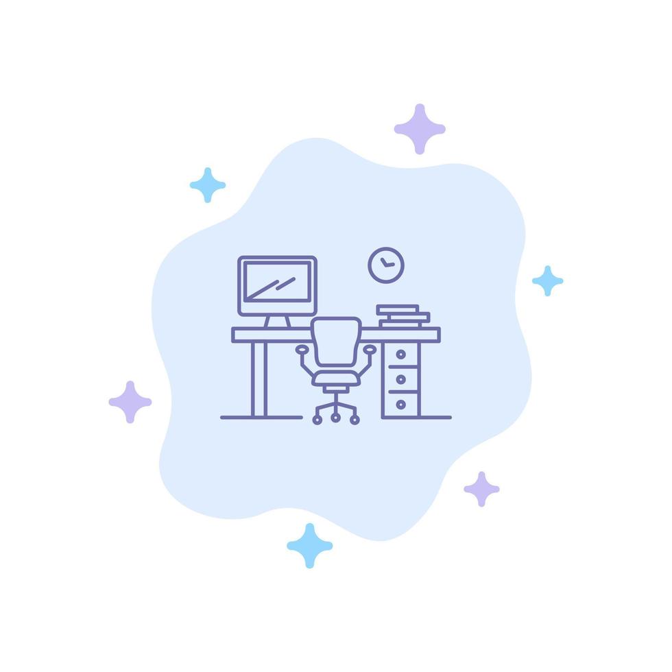 Office Space Chair Office Table Room Blue Icon on Abstract Cloud Background vector