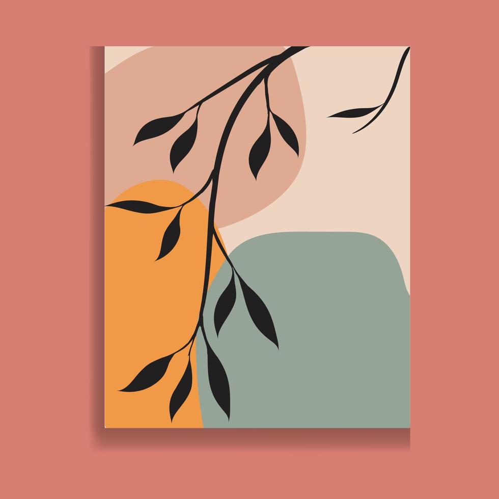 Botanical wall art vector set. Golden foliage line art drawing with