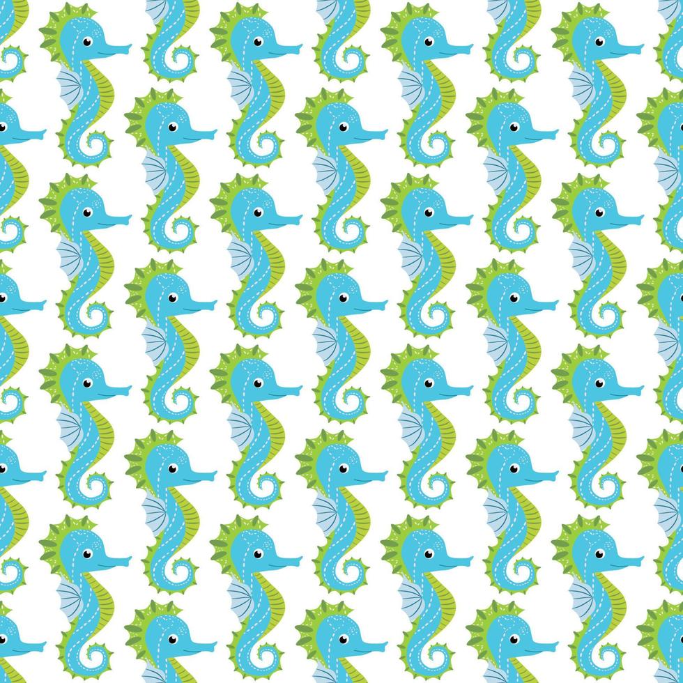 Cute seahorses cartoon seamless pattern. Hand drawn ocean animals. Nautical beach, Sea life fun underwater vector