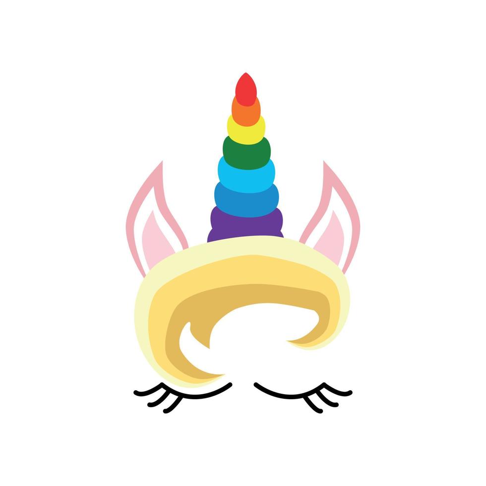 Fabulous cute unicorn with golden gilded horn and closed eyes. vector