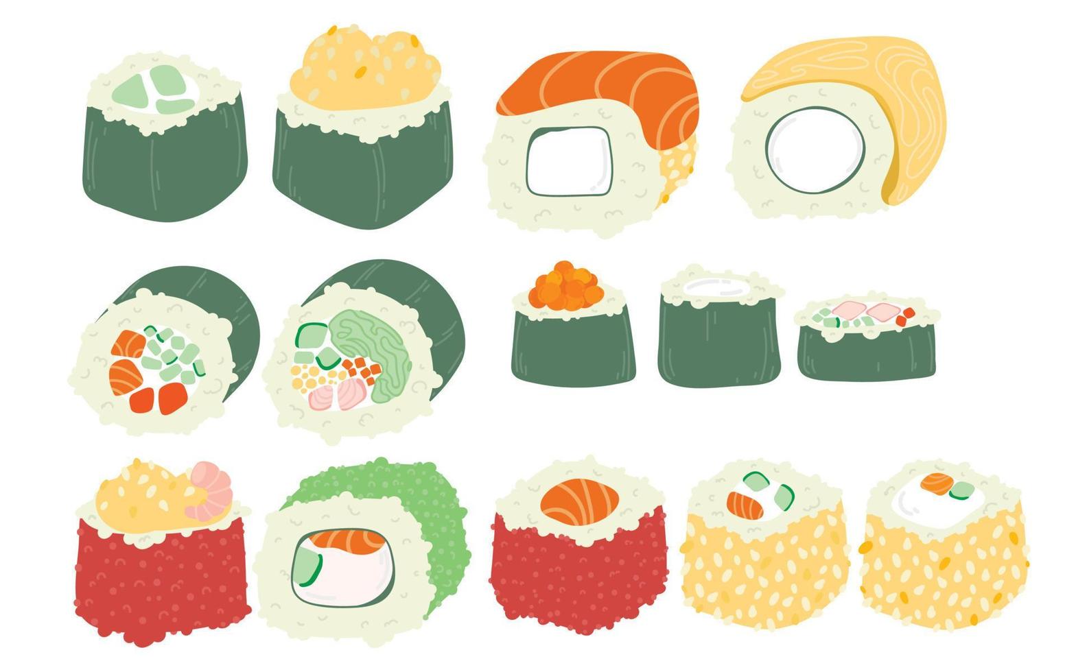 Sushi and rolls vector illustrations collection