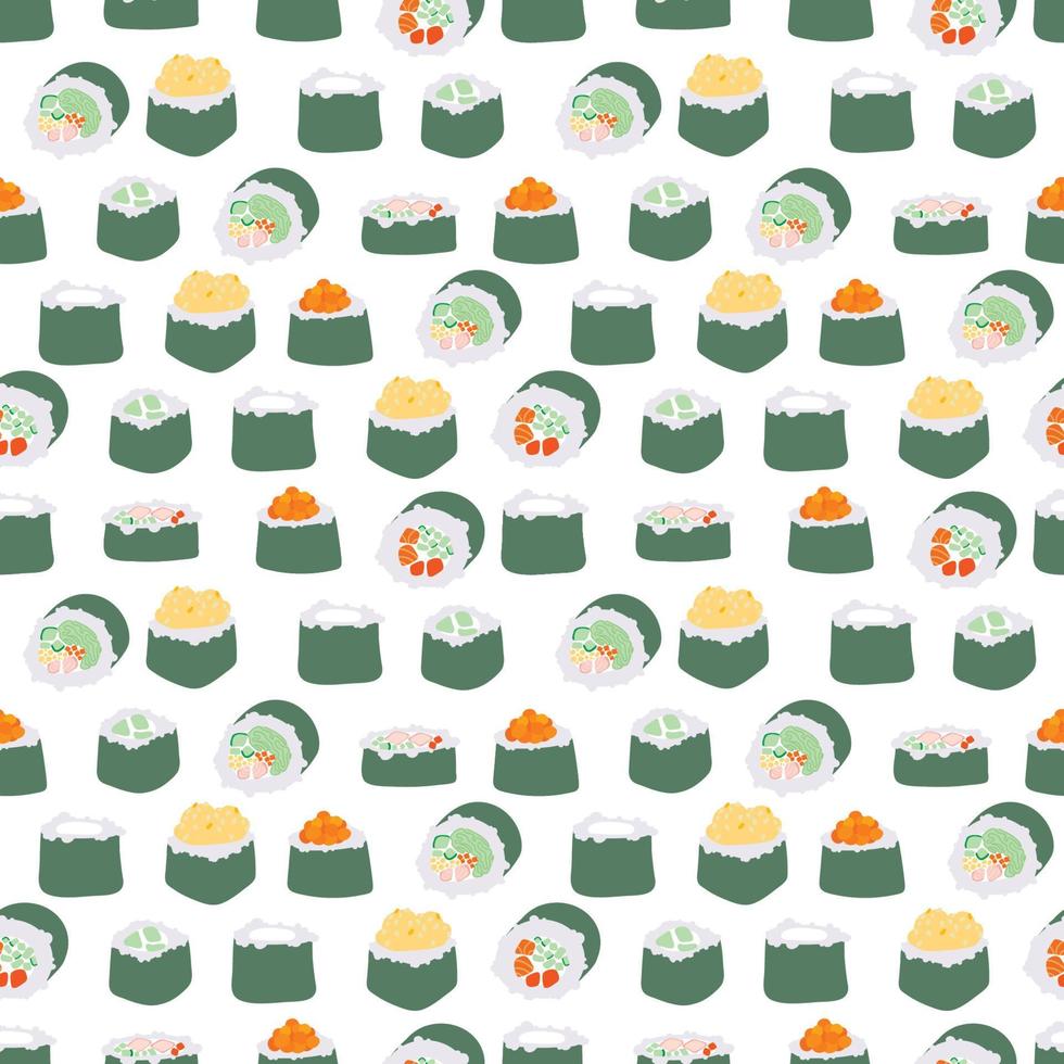 patrón de rollos de sushi sin costuras. fondo de comida tradicional japonesa. textura vectorial vector