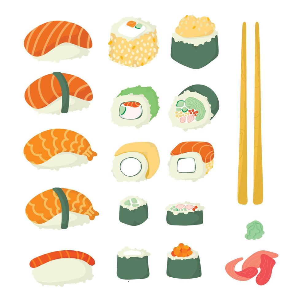 colección de ilustraciones vectoriales de sushi y rollos vector