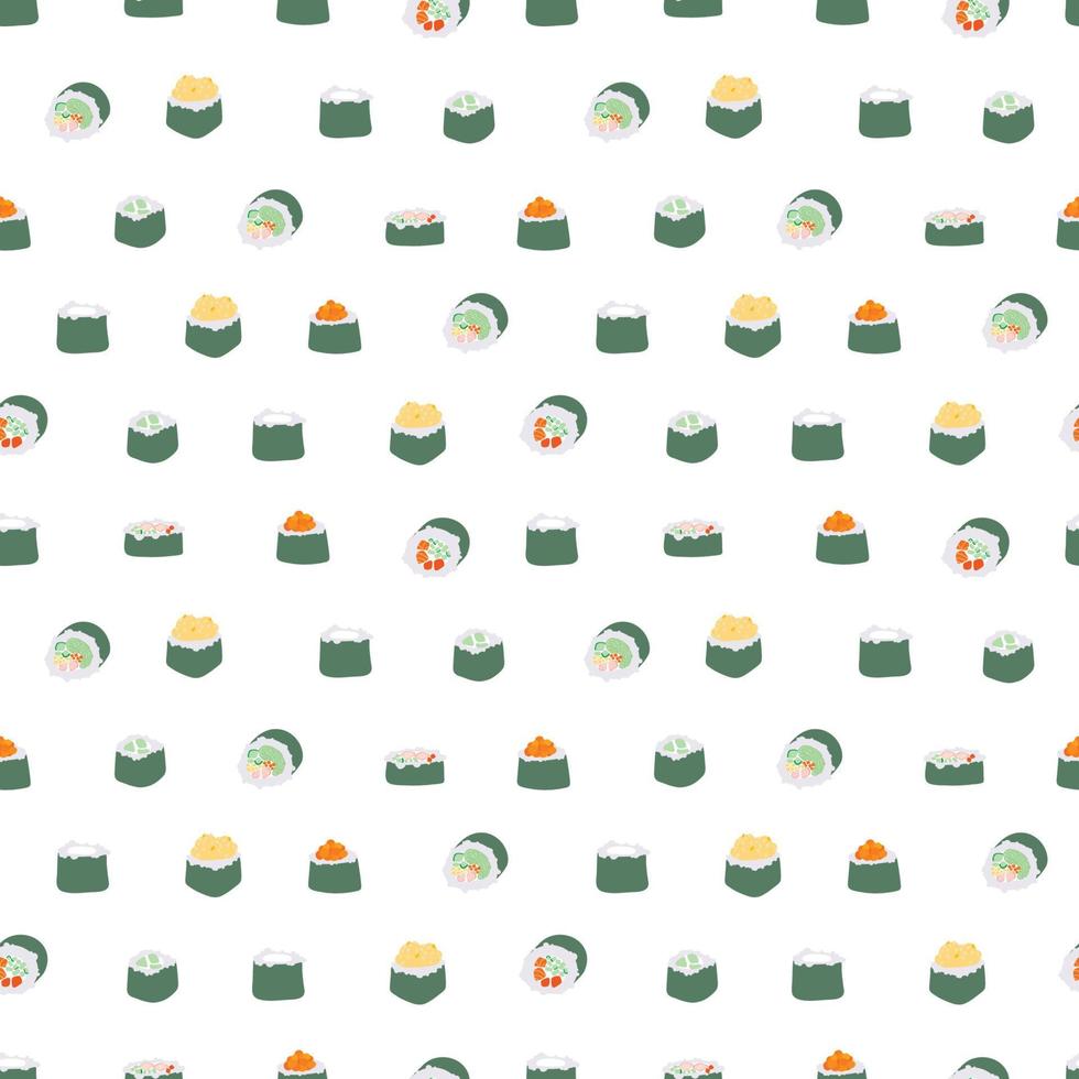 Sushi rolls pattern seamless. Traditional Japanese food background. Vector texture