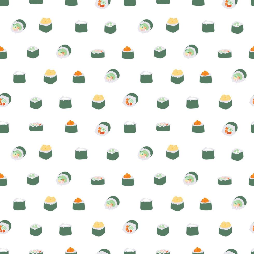 patrón de rollos de sushi sin costuras. fondo de comida tradicional japonesa. textura vectorial vector