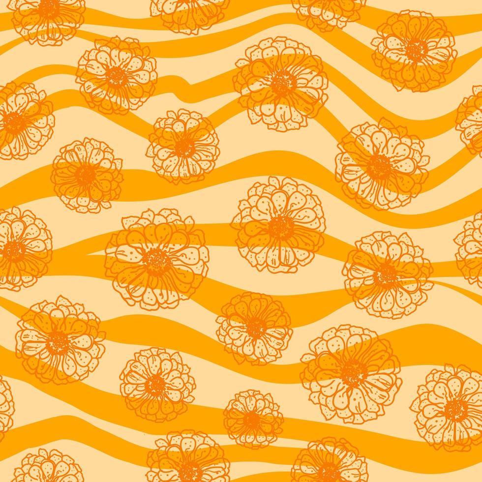trippy orange groovy wave daisy  seamless pattern hippie vector illustration